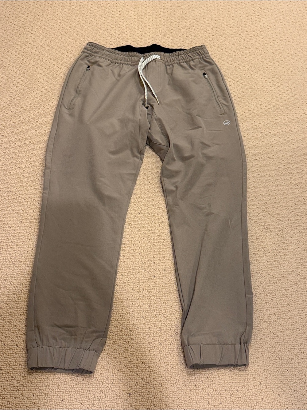 Men's Taupe Elastic-Waist Jogger Pants with Drawstring